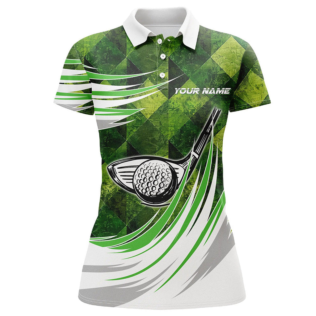 Custom Green argyle pattern golf ball clubs Women golf polo shirt custom female golf outfit, gifts for golfer