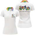 Custom Colorful Tie Dye Peace Love Bowling Custom White Bowling Polo Shirt For Women, Team Bowling Shirts