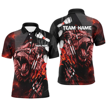 FUNSTUFFPRINT Black and Red Lion Custom Men Bowling Polo Shirt Size S-5XL