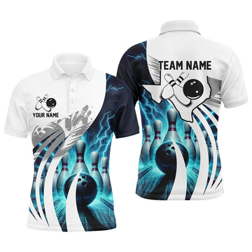 Custom Blue lightning thunder Men Bowling Polo Shirt Custom Texas Team league Jerseys, gifts for bowlers