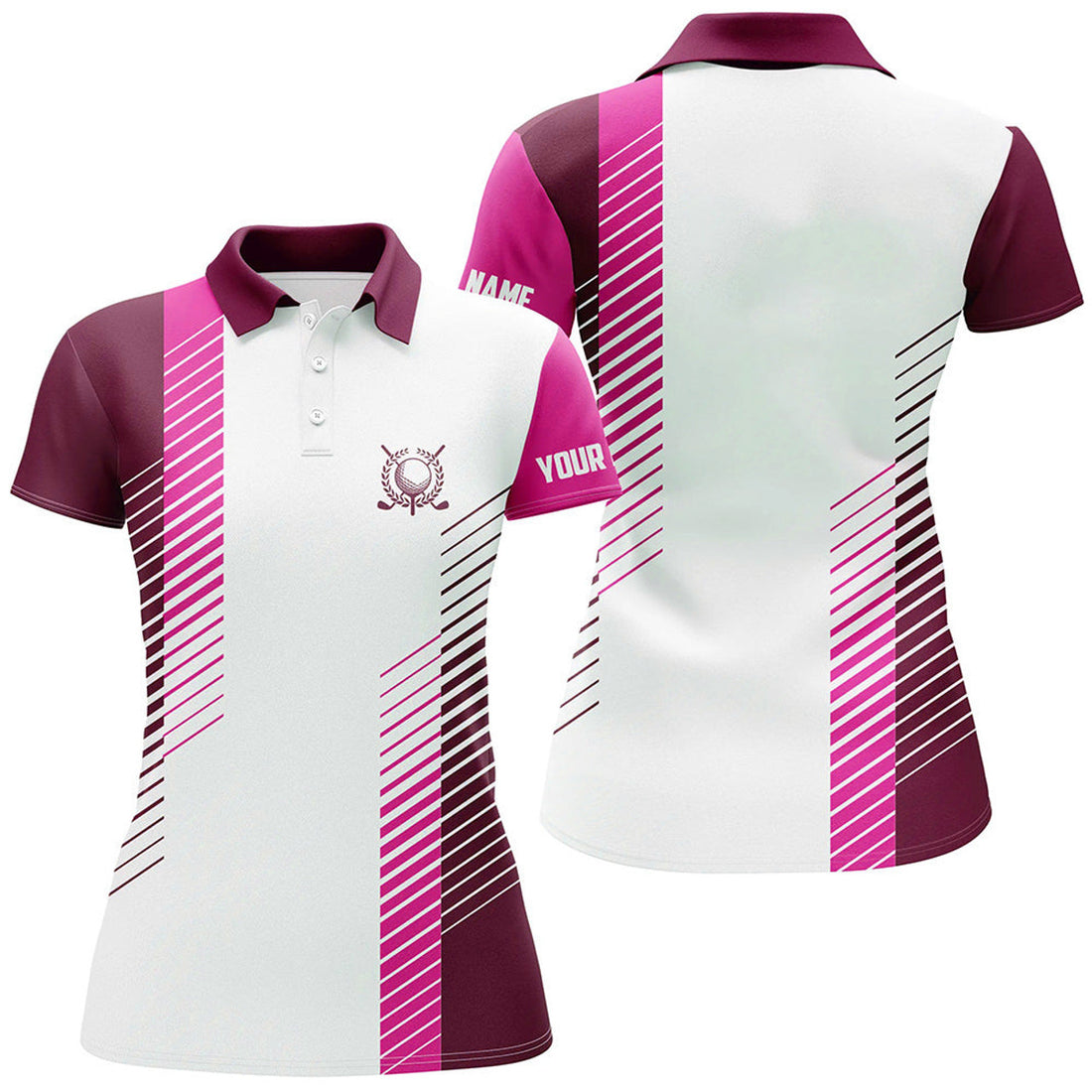 Custom Pink And White Womens Golf Polo Shirts Custom Golf Ball Shirt For Women, Ladies Golf Top