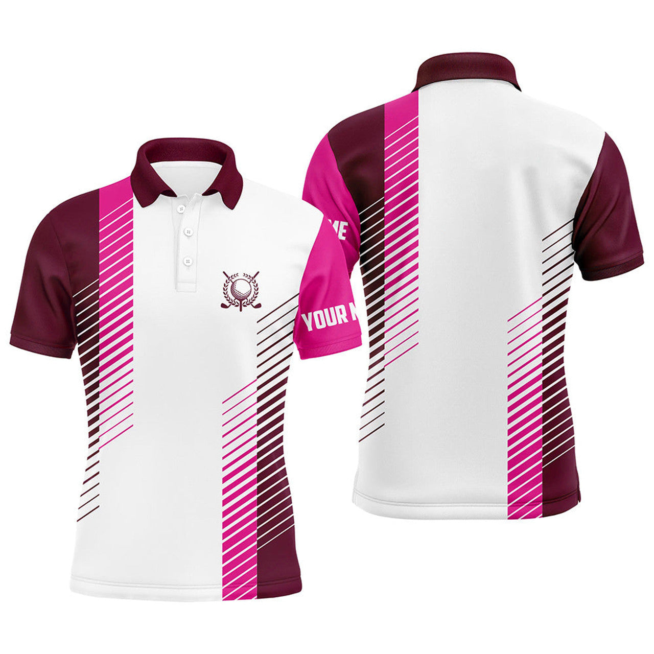 Custom Pink and white Mens golf polo shirts custom golf ball shirt for men, best men golf wear