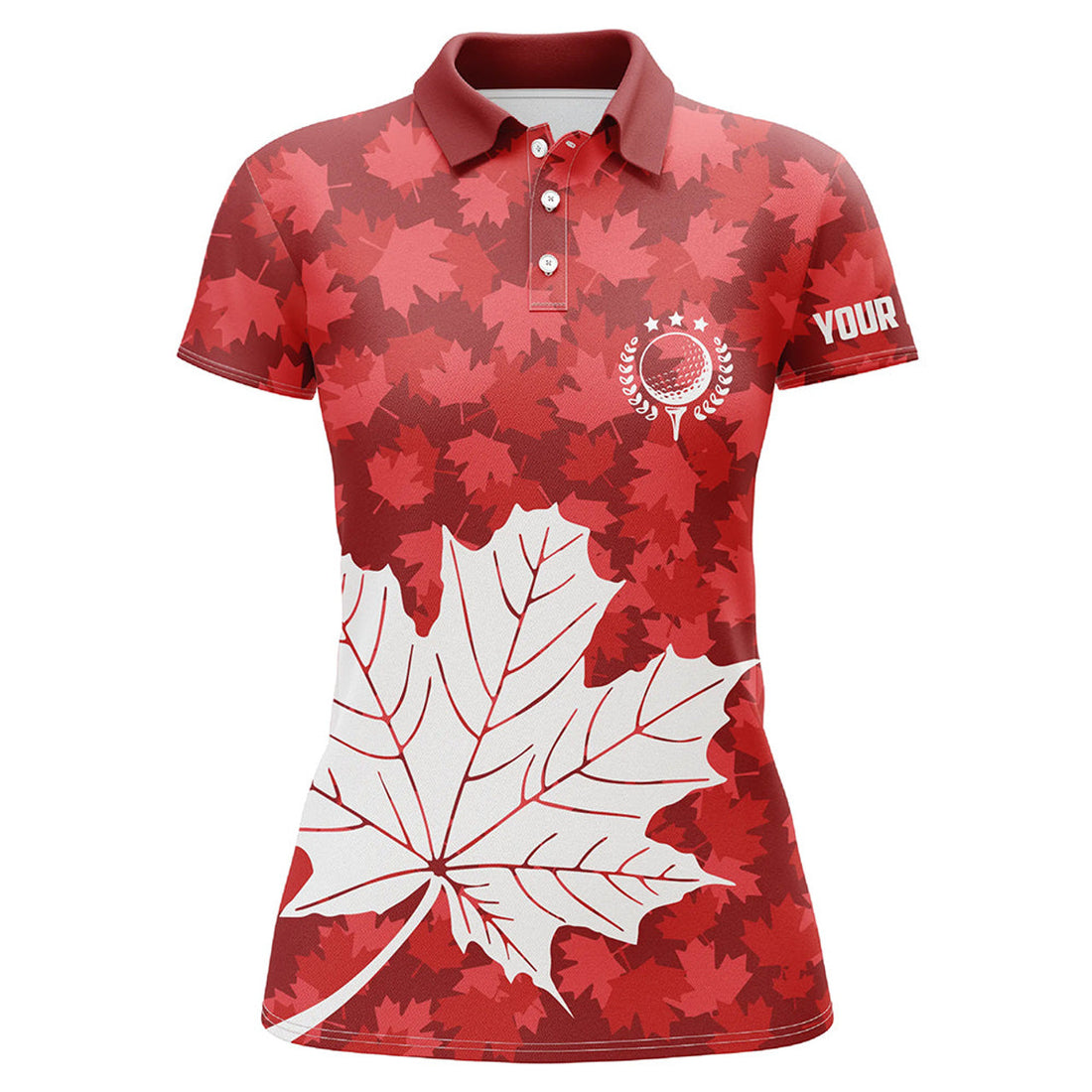 Custom Womens Golf Polo Shirts Red Canada Maple Leaf Pattern Custom Team Golf Shirts, Patriot Golf Tops