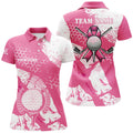 Custom White & Pink ribbon retro Womens golf polo shirt custom breast cancer awareness golf shirts