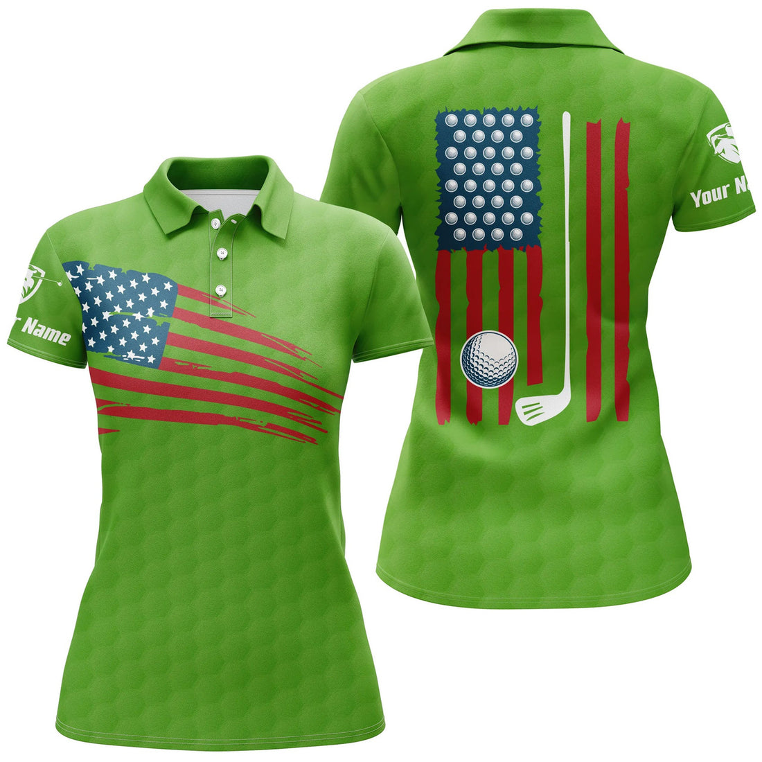Custom Womens Golf Polo Shirt American Flag Patriotic Golf Shirts Custom Name Golf Gifts For Women | Green