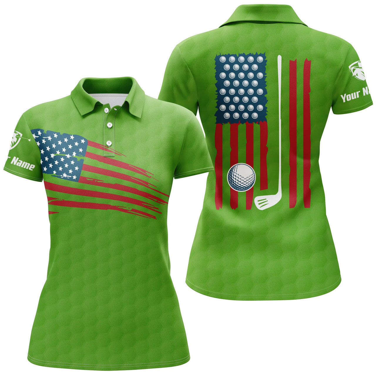 Custom Womens Golf Polo Shirt American Flag Patriotic Golf Shirts Custom Name Golf Gifts For Women | Green