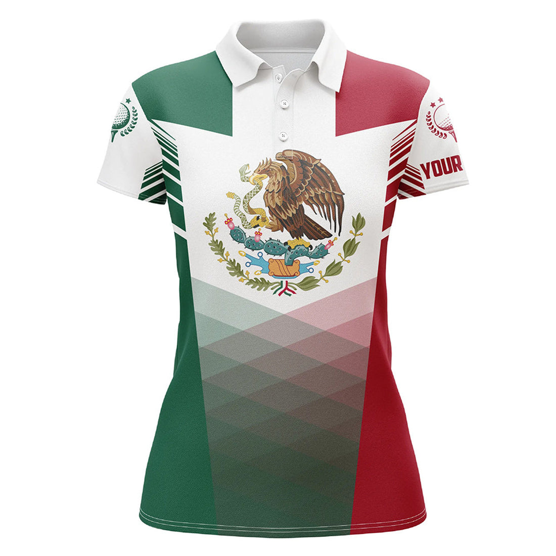 Custom Mexican Flag Womens Golf Polo Shirts Custom Mexico Golf Outfit Women, Unique Ladies Golf Apparel