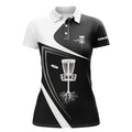 Custom Womens Disc Golf Polo Shirt Custom Name Black White Disc Golf Basket, Personalized Disc Golf Shirts