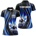 Custom Blue And Black Light Women Bowling Polo Shirt Custom Bowling League Jerseys, Personalized Bowling Gift