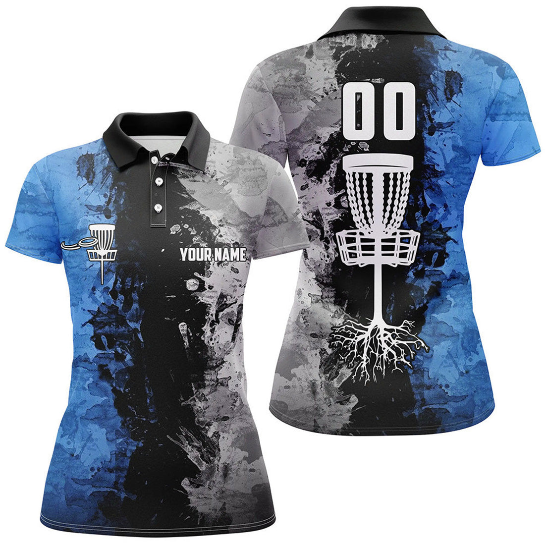 Custom Name And Number Disc Golf Basket Women Polo Shirts, Ladies Disc Golf Shirts | Blue