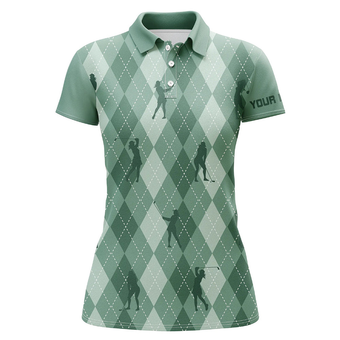Custom Women Golf Polo Shirts Custom Green Argyle Pattern Golf Clothes For Ladies, Unique Golf Gifts