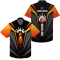Custom Hawaiian Bowling Shirts Bowling Ball And Pins Team Shirt, Black Orange Bowl Shirts