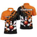 Custom Black And Orange Bowling Jerseys Polo For Men Custom Bowling Team Shirts For Bowlers
