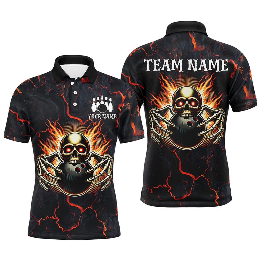 FUNSTUFFPRINT Custom Bowling Shirt For Men Personalized Skull Bowling Jersey Bowling Team League Polo Shirt Size S-5XL