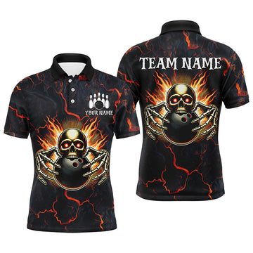 FUNSTUFFPRINT Custom Bowling Shirt For Men Personalized Skull Bowling Jersey Bowling Team League Polo Shirt Size S-5XL
