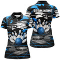 Custom Women Bowling Polo Shirts Custom Black And Blue Retro Bowling Team League Jerseys, Gifts For Bowlers