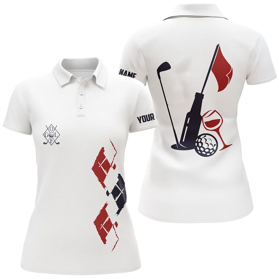 Custom Funny Womens Golf Polo Shirt Custom Vintage Golf And Wine Golf Clubs Team Polo Shirts