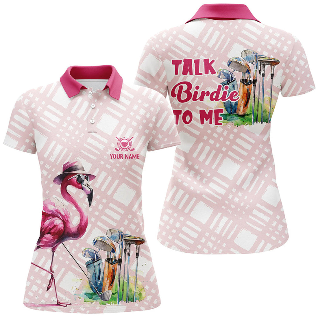 Custom Womens Golf Polo Shirts Custom Pink Flamingo Pattern Golf Shirts Talk Birdie To Me