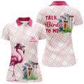 Custom Womens Golf Polo Shirts Custom Pink Flamingo Pattern Golf Shirts Talk Birdie To Me