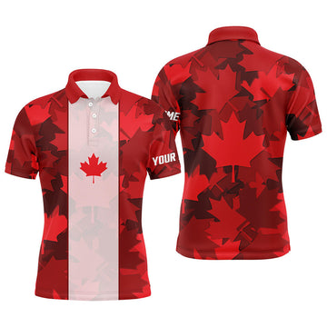FUNSTUFFPRINT Canadian flag Mens golf polo shirt custom red Maple leaves pattern patriotic golf shirt for men Polo Shirt Size S-5XL