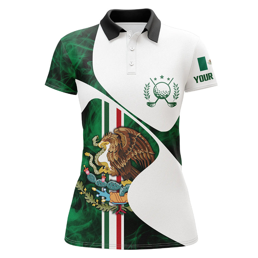 Custom Mexican Flag Womens Golf Polo Shirts Custom Mexico Women Golf Tops, Unique Ladies Golf Apparel