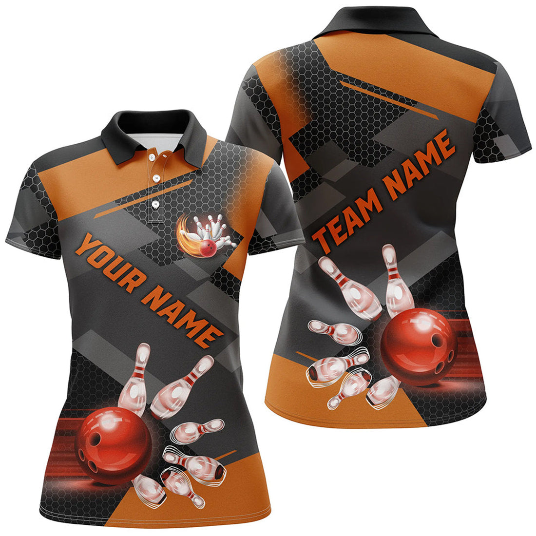 Custom Bowling Polo For Women Custom Bowling Team League Jersey, Gift For Bowler | Orange