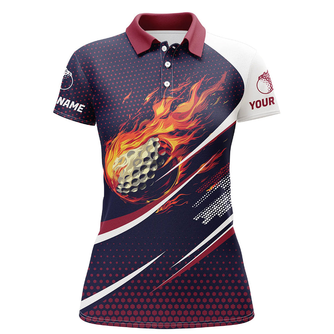 Custom Navy And Pink Pattern Flame Golf Ball Custom Womens Golf Polo Shirts, Ladies's Golf Outfits