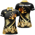Custom Black And Gold Women Bowling Polo Shirts Custom Bowling Apparel Team Bowling Jerseys, Bowling Gifts