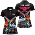 Custom Personalized 3d Bowling Shirts For Women, Custom Black Short Sleeve Polo Bowling Shirts For Girls
