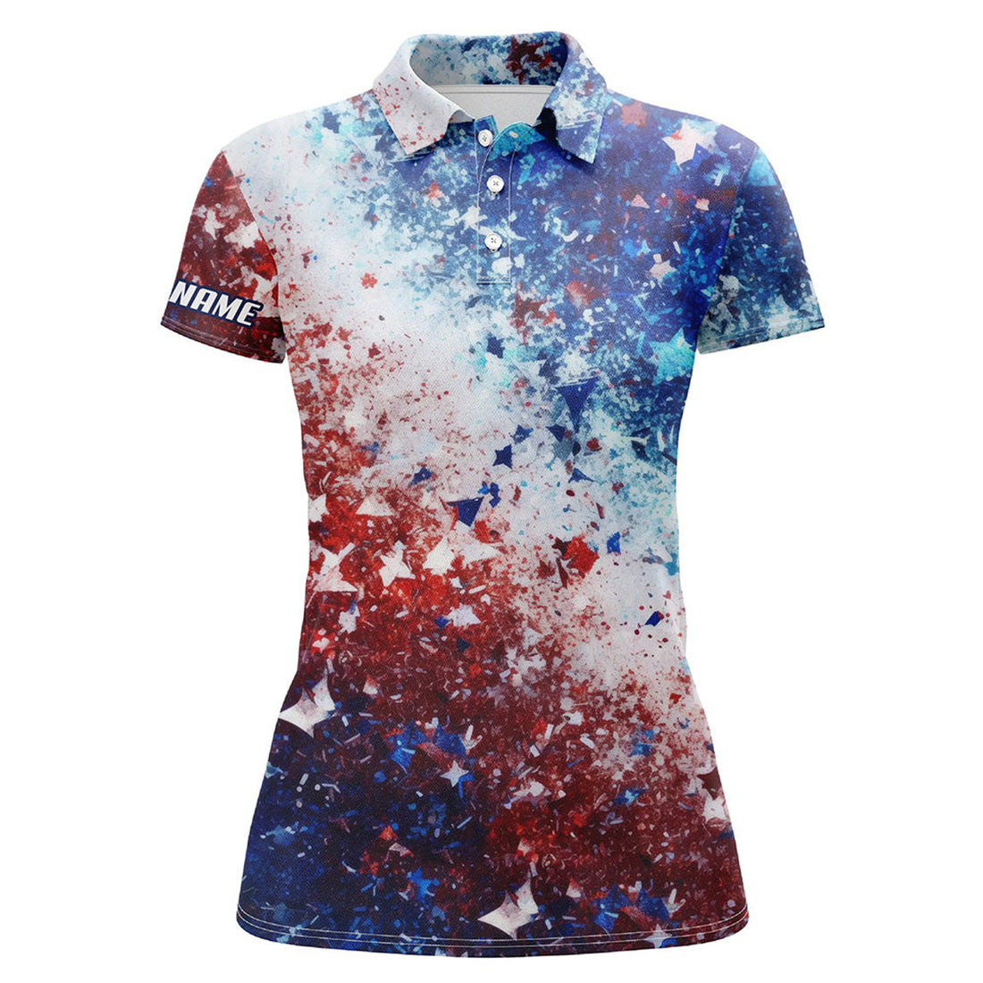 Custom Womens Golf Polo Shirts Red, White And Blue Stars Pattern Custom Golf Shirt For Womens, Golfing Gift