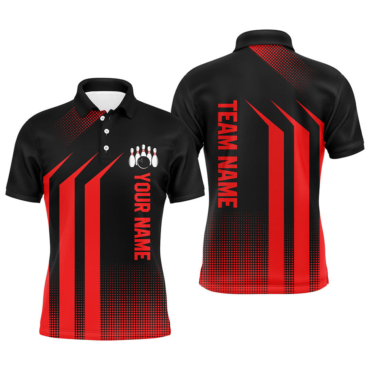 Custom Black and Red Bowling Polo, Quarter Zip Shirt For Men Custom Bowling Team League Jerseys, bowling gift