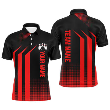 Custom Black and Red Bowling Polo, Quarter Zip Shirt For Men Custom Bowling Team League Jerseys, bowling gift