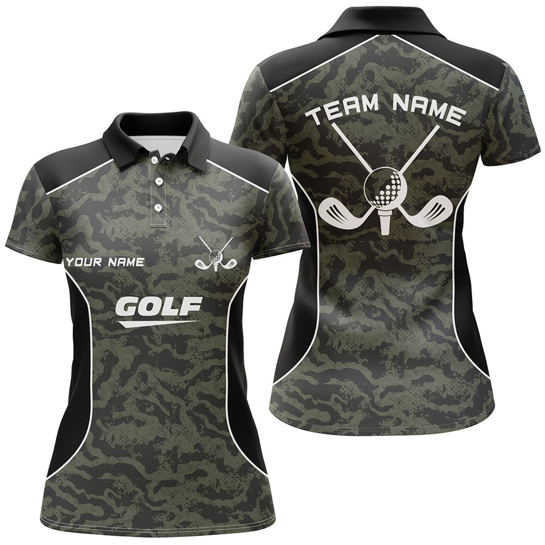 Custom Women Golf Polo Shirts Custom Green Camo Golf Tops For Ladies, Golf Clubs Team Golf Jerseys
