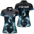 Custom Dark Blue Lightning Thunder Custom Dragon Women bowling polo shirts, Team Bowling League Jerseys