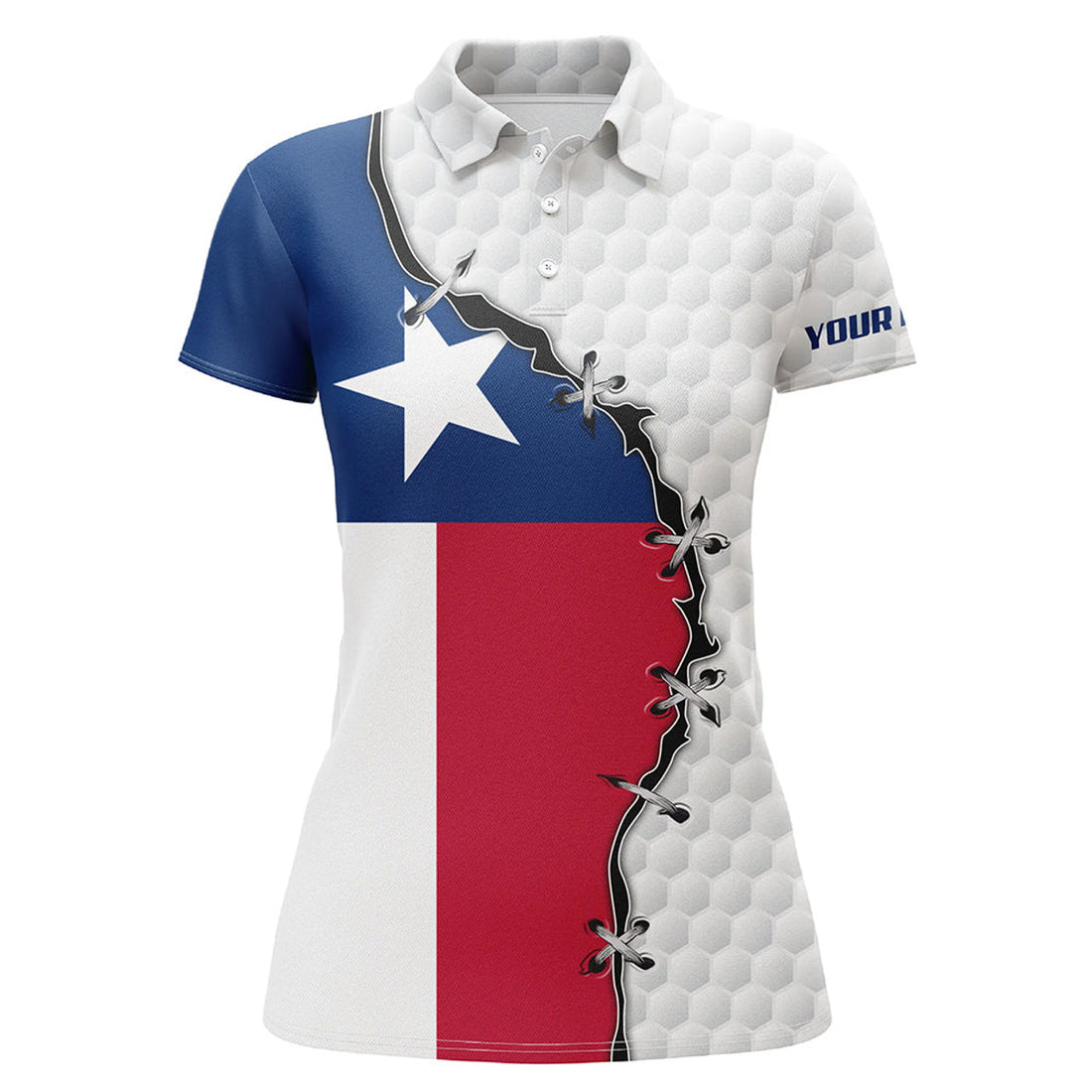 Custom Womens Golf Polo Shirts Texas Flag White Golf Ball Skin Pattern Custom Patriot Team Golf Shirts