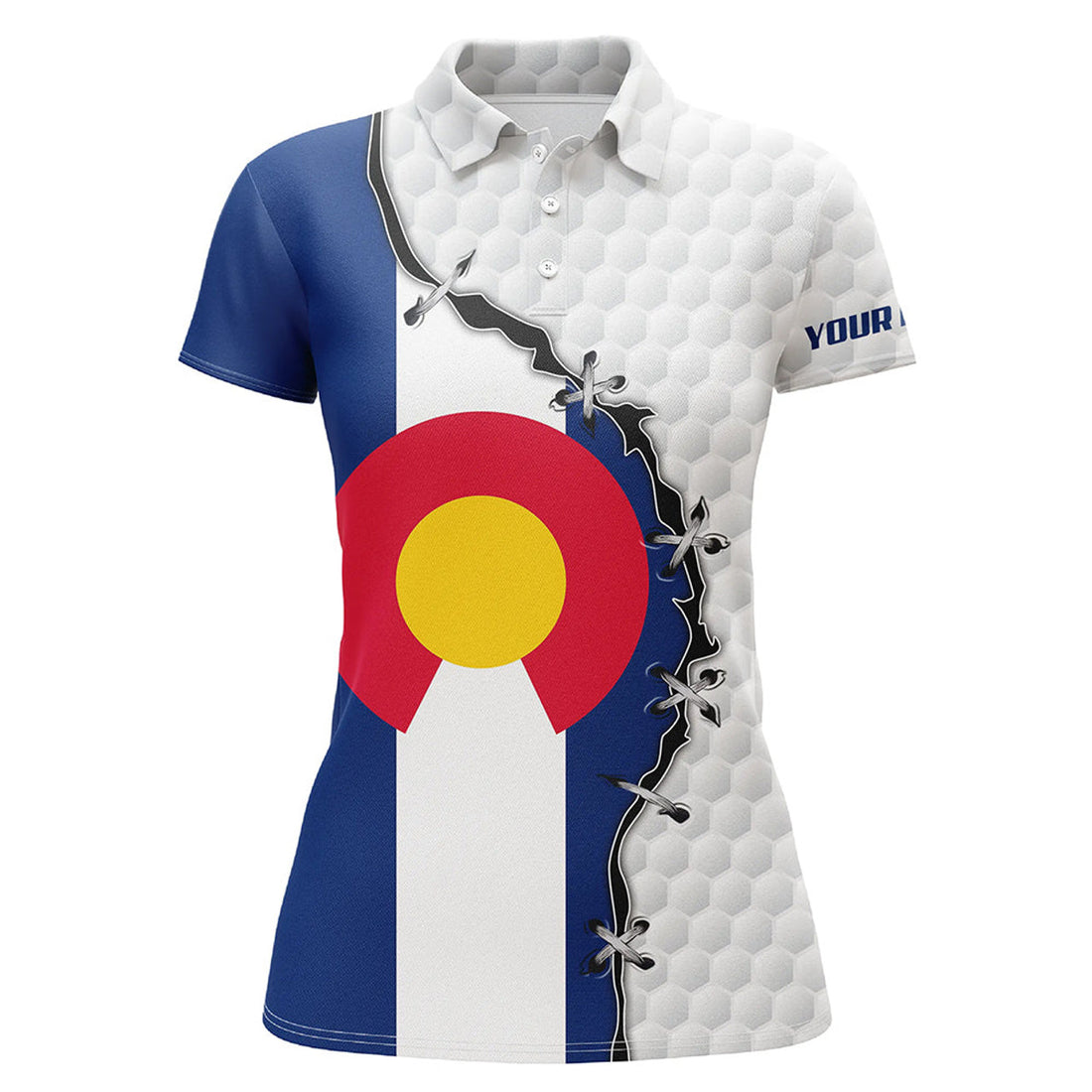 Custom Womens Golf Polo Shirts Colorado Flag White Golf Ball Skin Pattern Custom Patriot Team Golf Shirts