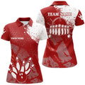 Custom Red And White Women Bowling Polo Shirts Custom Retro Bowling Ball Pins Bowling Team League Jerseys