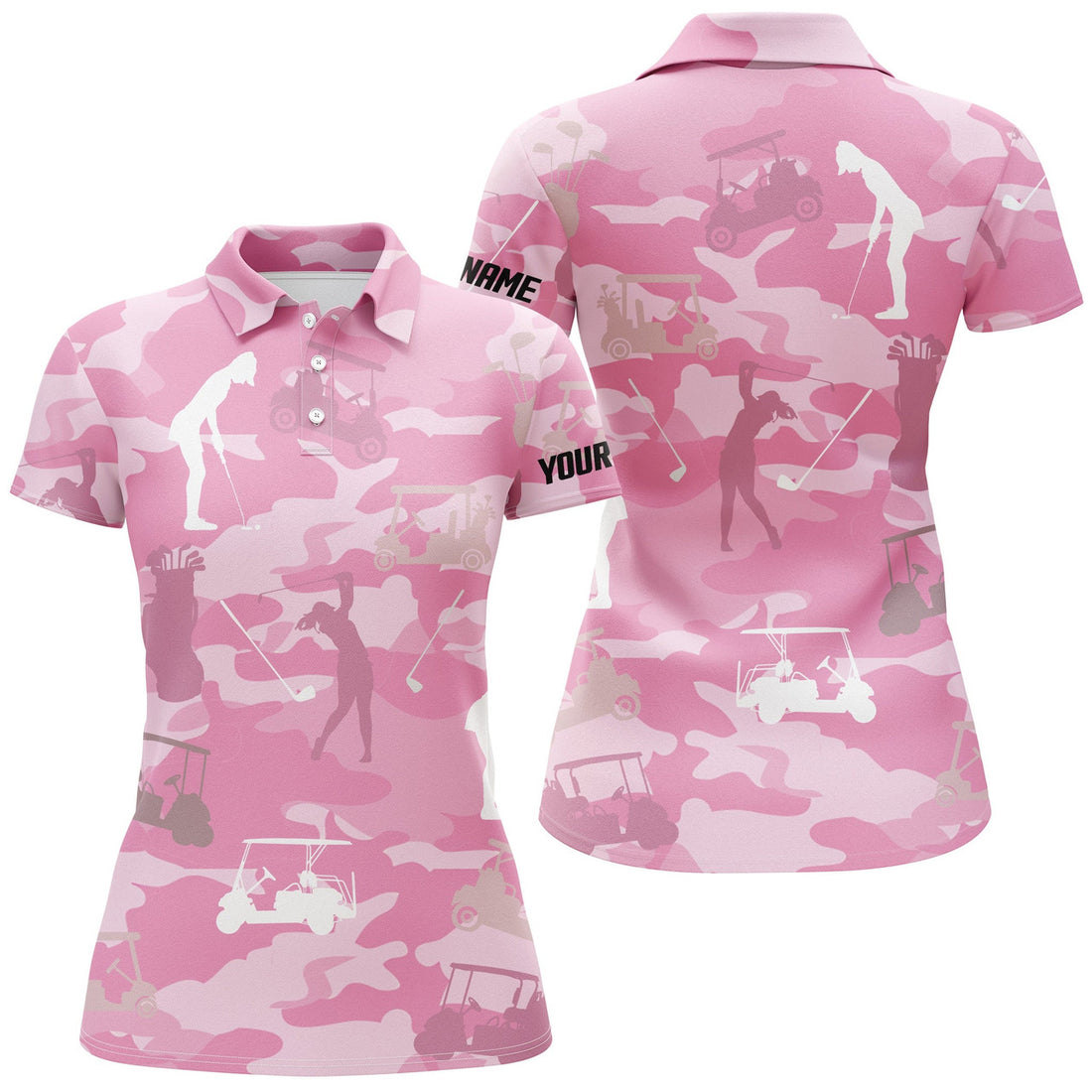 Custom Pink Camo Womens Golf Polos Shirts Custom Name Pink Golf Shirts For Women, Golfing Gifts