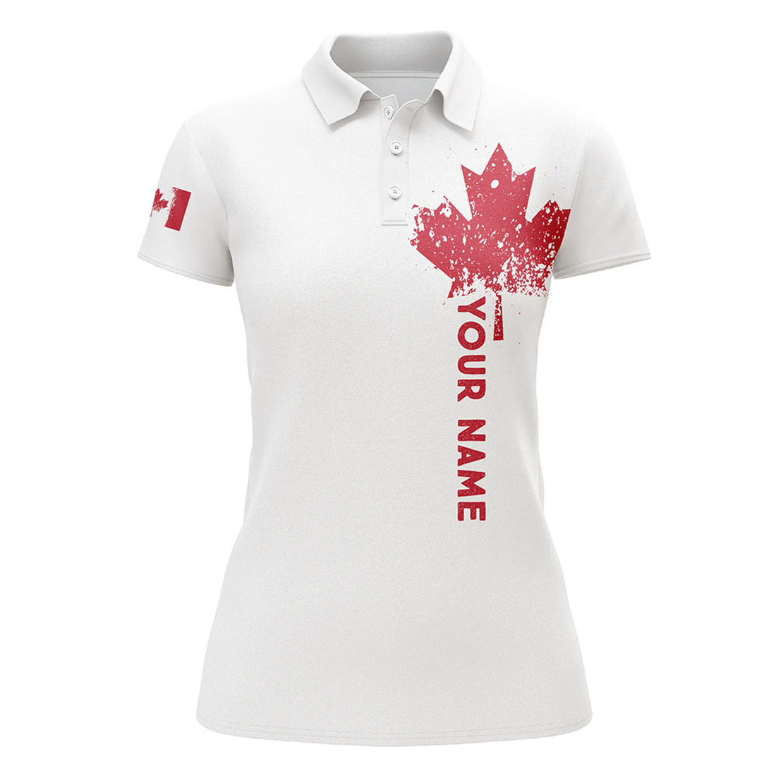 Custom Womens Golf Polo Shirts Custom Canadian Flag Team White Golf Shirts, Custom Polo Jerseys For Ladies