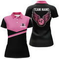Custom Black And Pink Women Bowling Polo Shirts Custom Team Bowling Jerseys, Gift For Bowlers