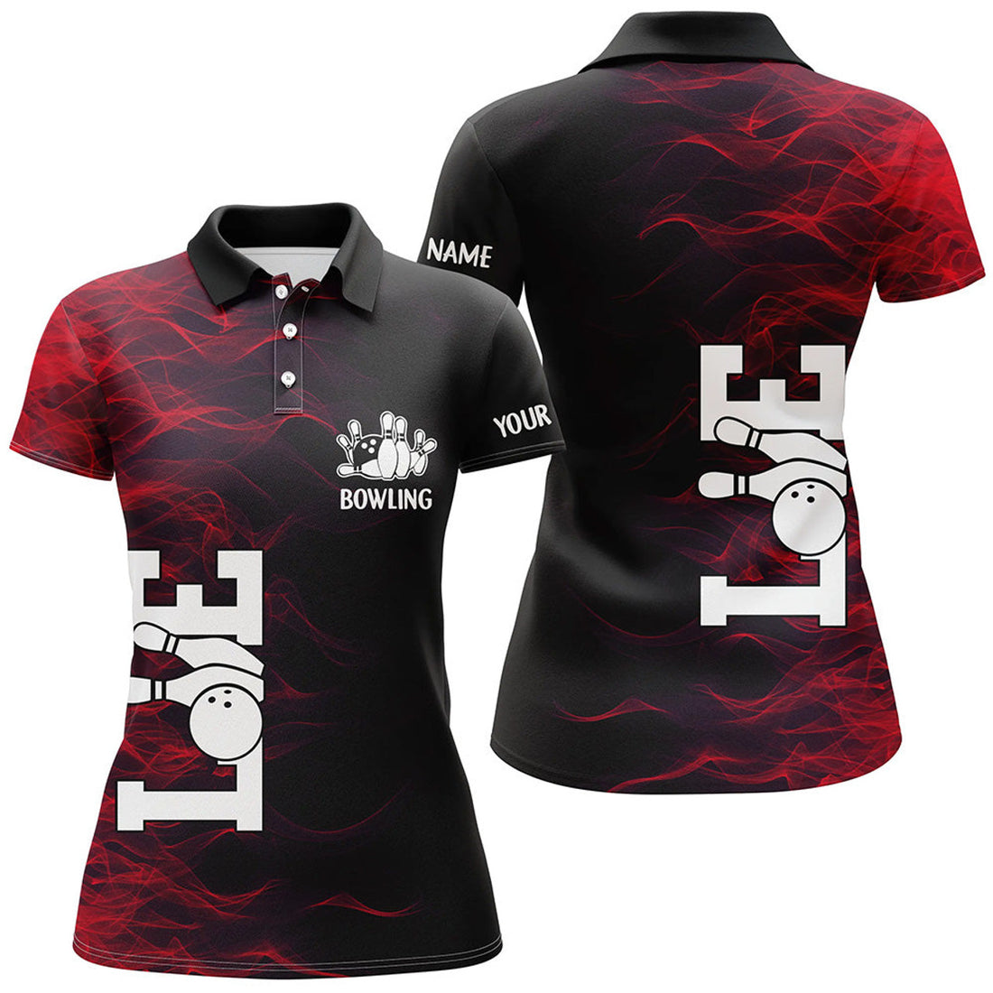 Custom Red Flame Bowling Custom Women Bowling Polo Bowling Team Jerseys Tournament