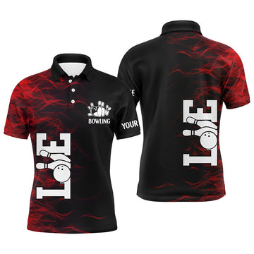 Custom Red Flame Bowling Custom Men Bowling Polo, Quarter zip Shirts Bowling Team Jerseys Tournament