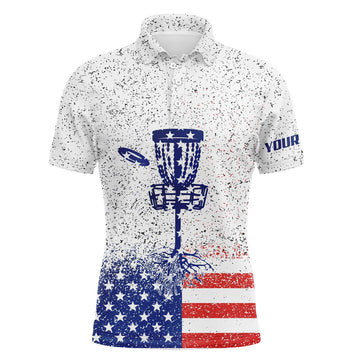 FUNSTUFFPRINT American flag disc golf Men polo shirts custom name patriotic golf Polo Shirt Size S-5XL