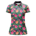 Custom Womens Golf Polos Shirts Custom Name Colorful Hibiscus Flower Tropical Pattern Golf Tops For Women