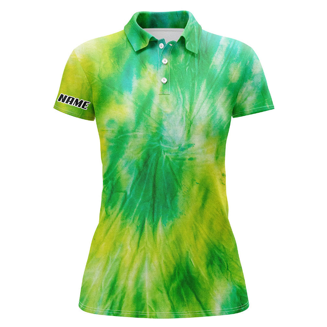 Custom Womens Golf Polo Shirts With Yellow Green Tie Dye Pattern Custom Pattern Team Golf Shirt For Women
