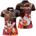 Custom Women Bowling Polo, Shirt Custom orange lightning thunder Bowling Team Jersey, gift for Bowler