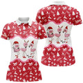 Custom Red And White Christmas Pattern Womens Golf Polo Shirt Custom Flamingo Christmas Polo Shirts For Women