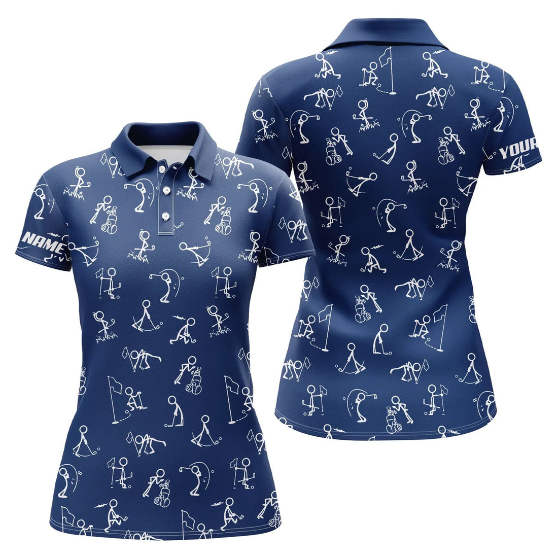 Custom Womens Golf Polo Shirts Custom Name Funny Golf Pattern Blue Navy Polo Shirt Best Womens Golf Wear