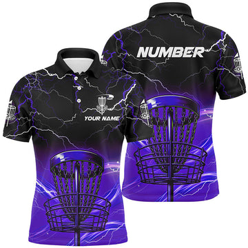 Custom Purple light lightning thunder Disc golf basket Men polo shirts custom disc golf tops for mens