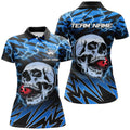Custom Women Bowling Polo Shirts Custom Blue Lightning Thunder Skull Bowling Team Jersey, Gift For Bowlers